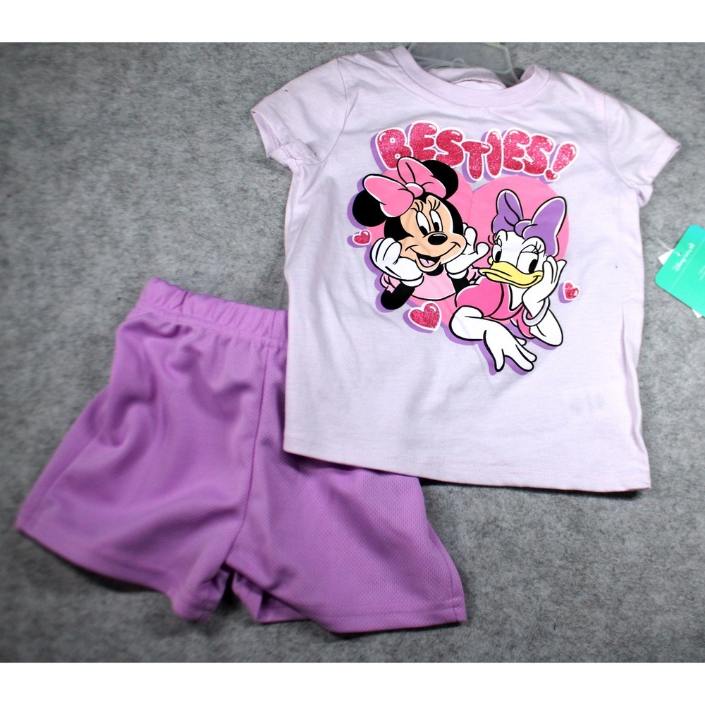 Girls Disney Minnie mouse shorts outfit white and purple size 24 months NWT